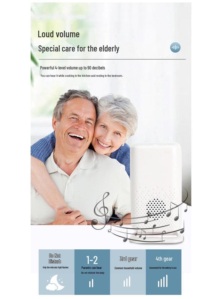 Wireless Emergency Call Button for Elderly - Home Doorbell with Flashing Light & Vibration Alert