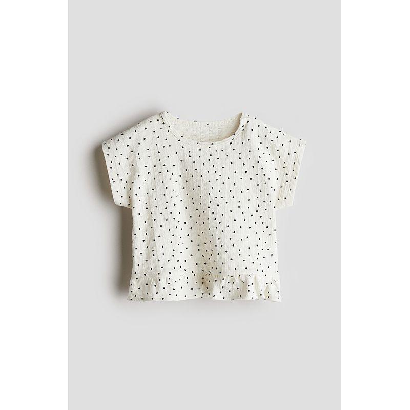 

HM Children s Clothing Baby Girl Baby T-shirt 2025 Autumn New Arrival Polka Dot Frill Texture Short Sleeve Tops 1282705 Cream/Dot 110/56(3-4Y)