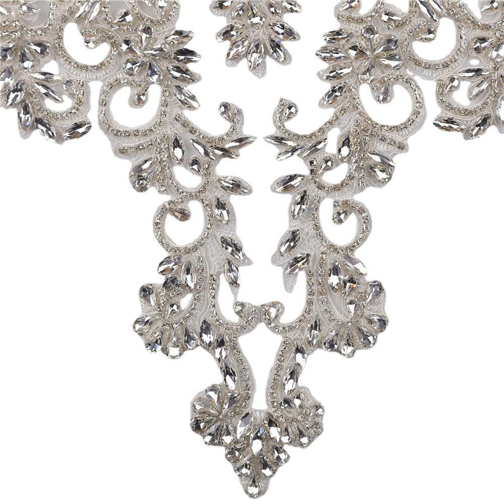 Acrylic Diamond Wedding Dress Front Applique Patch PVC Gem Bright Drill Flower Cloth Sticker Sew-On Style Felt for Formal Dress