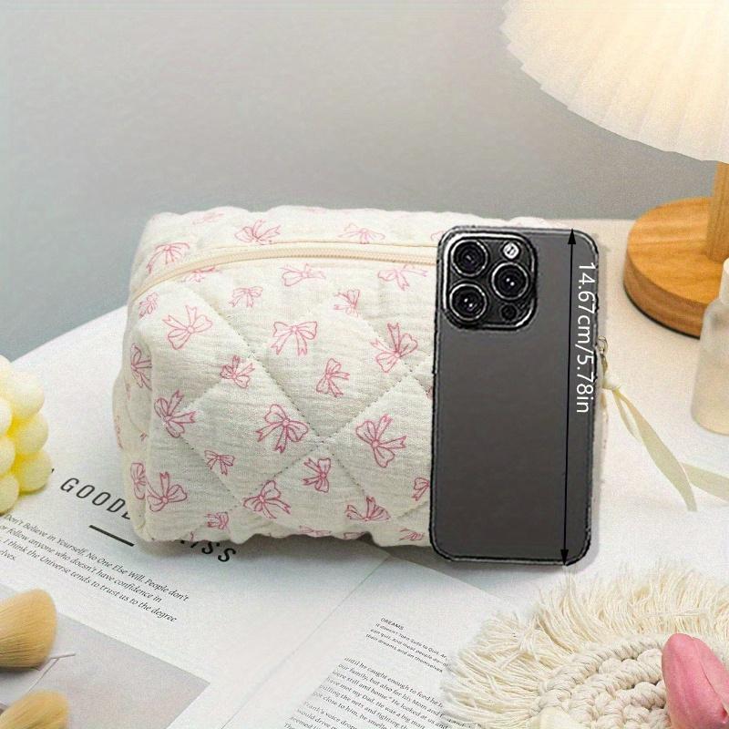 Cute Bow Make Up Bag Cute Bow Knot Pattern Toiletries Bag Travel Make Organizer Zipper Pouch, Quilted Cosmetics Bag, Stylish Foldable Commuter