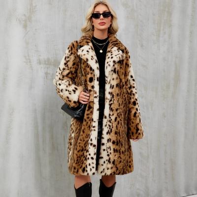 Dámský středně dlouhý kabát z umělé kožešiny s leopardím vzorem Límec Teplá zimní bunda Streetwear