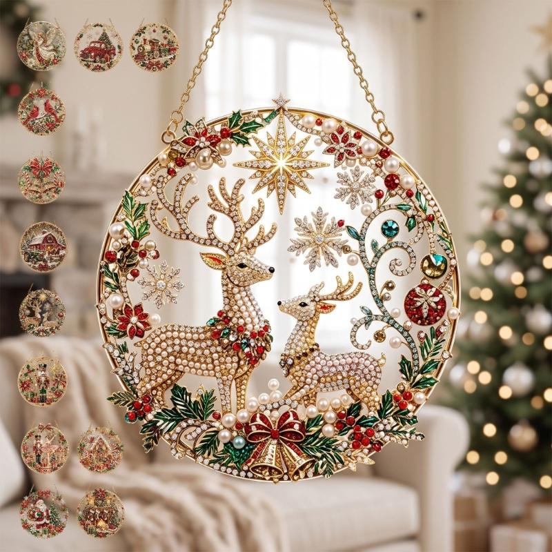 Seasonal Christmas Acrylic Ornament DIY Kits with Drill Art Finish, Top Chain, Selected Style, Tool Set Home Use
