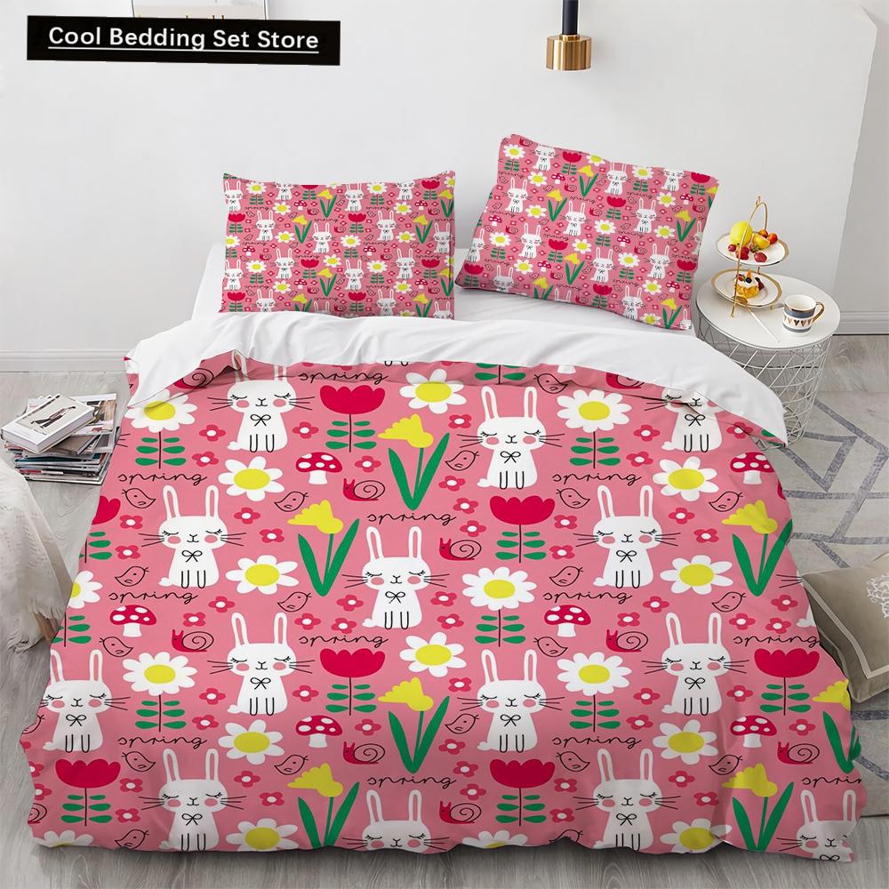 Cartoon Animals Toy Car Duvet Cover King Queen Lovely Frog Cat Rabbit Bedding Set for Kids Wildlife 2/3pcs Polyester Quilt Cover