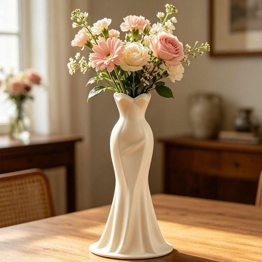 Flower Arrangement Elegant Dress Vase Gown-Shaped Decorative Vase  Home Desktop Decorations