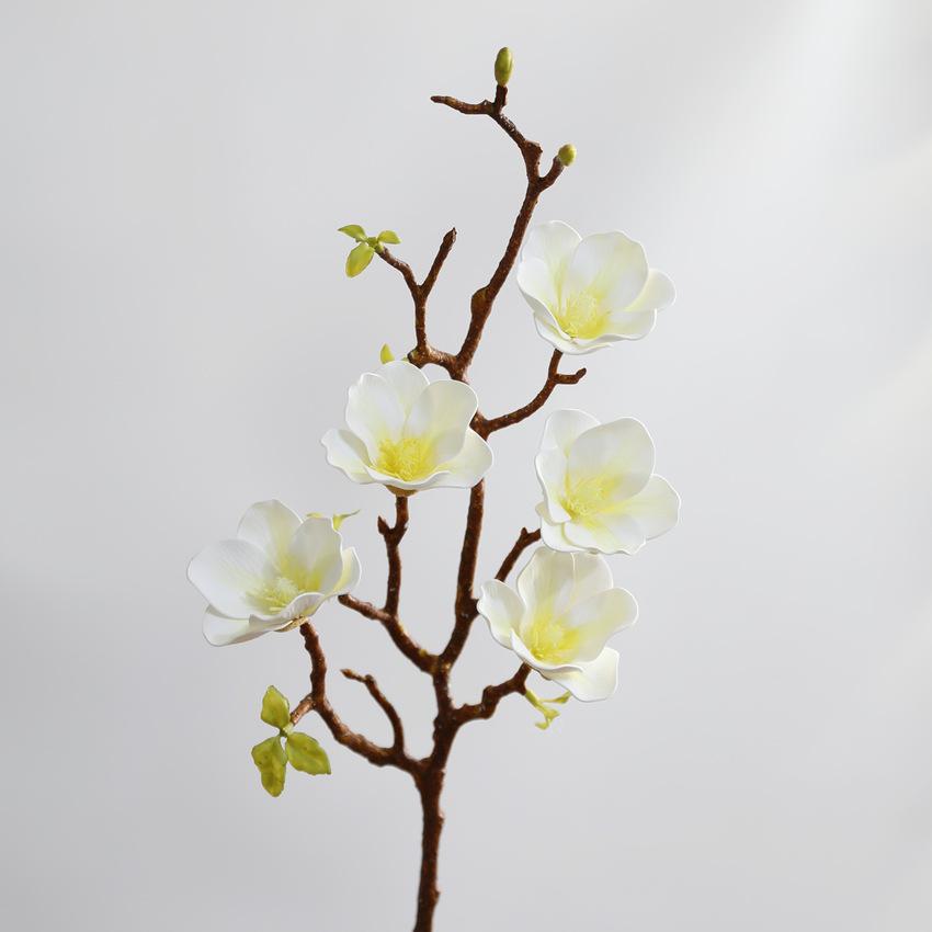 

Real Touch 5-Heads Magnolias Branch Artificial Flowers Hotel Decoration Simulation Fragrant Snow Magnolia Purple Fake Flower 2pcs білий
