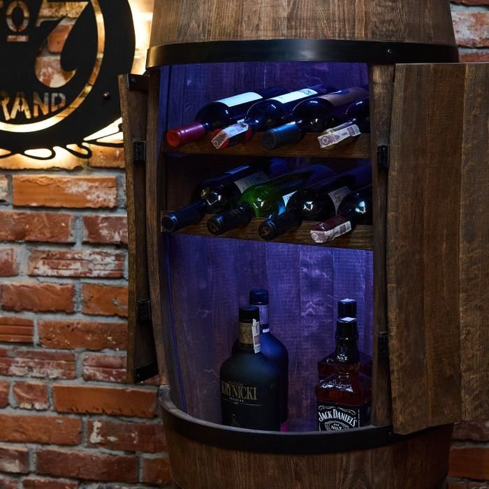 Wine Rack - Creative Cooper - Wooden Barrel - Multicolored LED - Handmade - Vintage