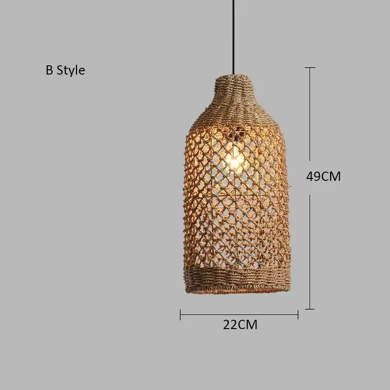 Retro Bamboo Woven Pendant Lamp Rattan Woven Room Dining Japanese Bamboo Art Lantern Tea House Lighting Fixtures