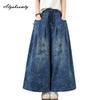 Plus Size Spring Autumn Women Vintage Jeans High Waist Blue Floral Print Baggy Denim Trousers Retro Casual Loose Large Size Chic Jeans With Pockets