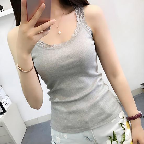 Women's Lace Trim Tunic Tank Top Spaghetti Strap Sleeveless Cami Top Summer Crew Neck Camisoles