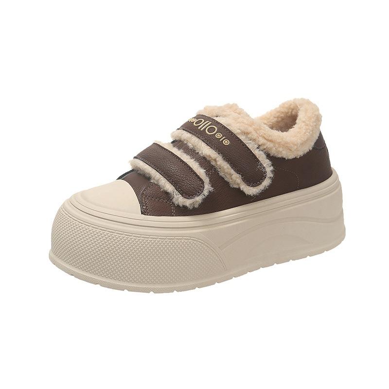 Leather board shoes women's Velcro casual sports shoes children's plush thermal cotton shoes platform lamb wool shoes