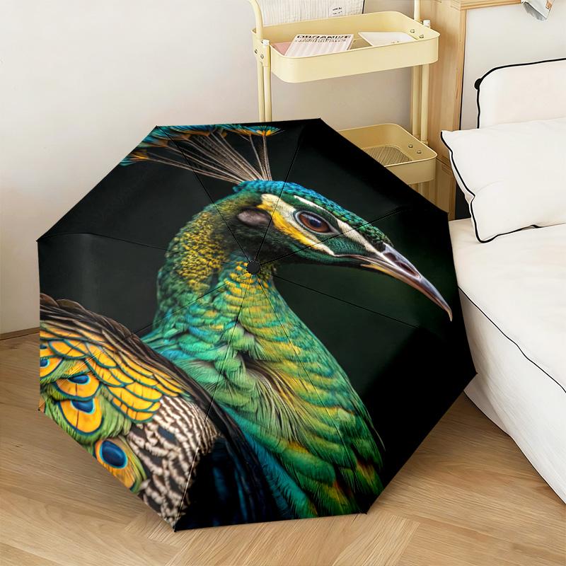 1PC Peacock Starry Night Automatic Umbrella - Suitable Travel Outdoor Portable Umbrella Birthday Gift Daily Essentials