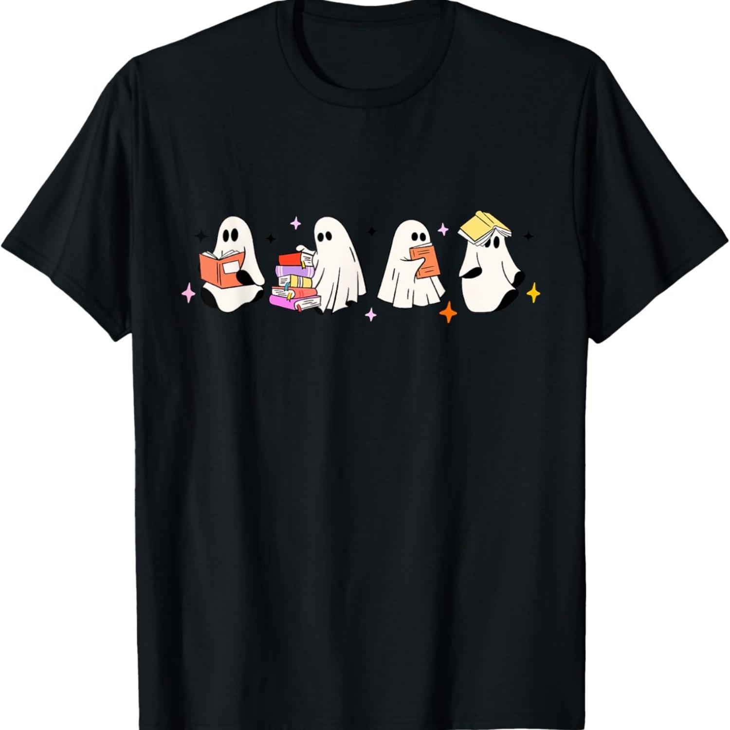 Cute Boo Ghost Read More Books, Funny Halloween, Book Lover T-Shirt S