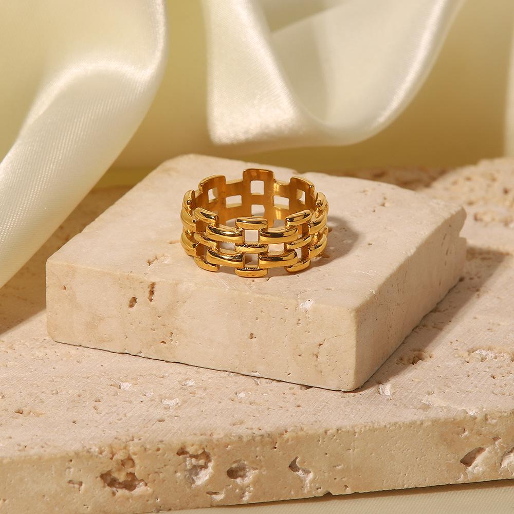Inspired Titanium Steel 18K Gold Ring - Luxurious, Non-Fading Stainless Steel Design for Women