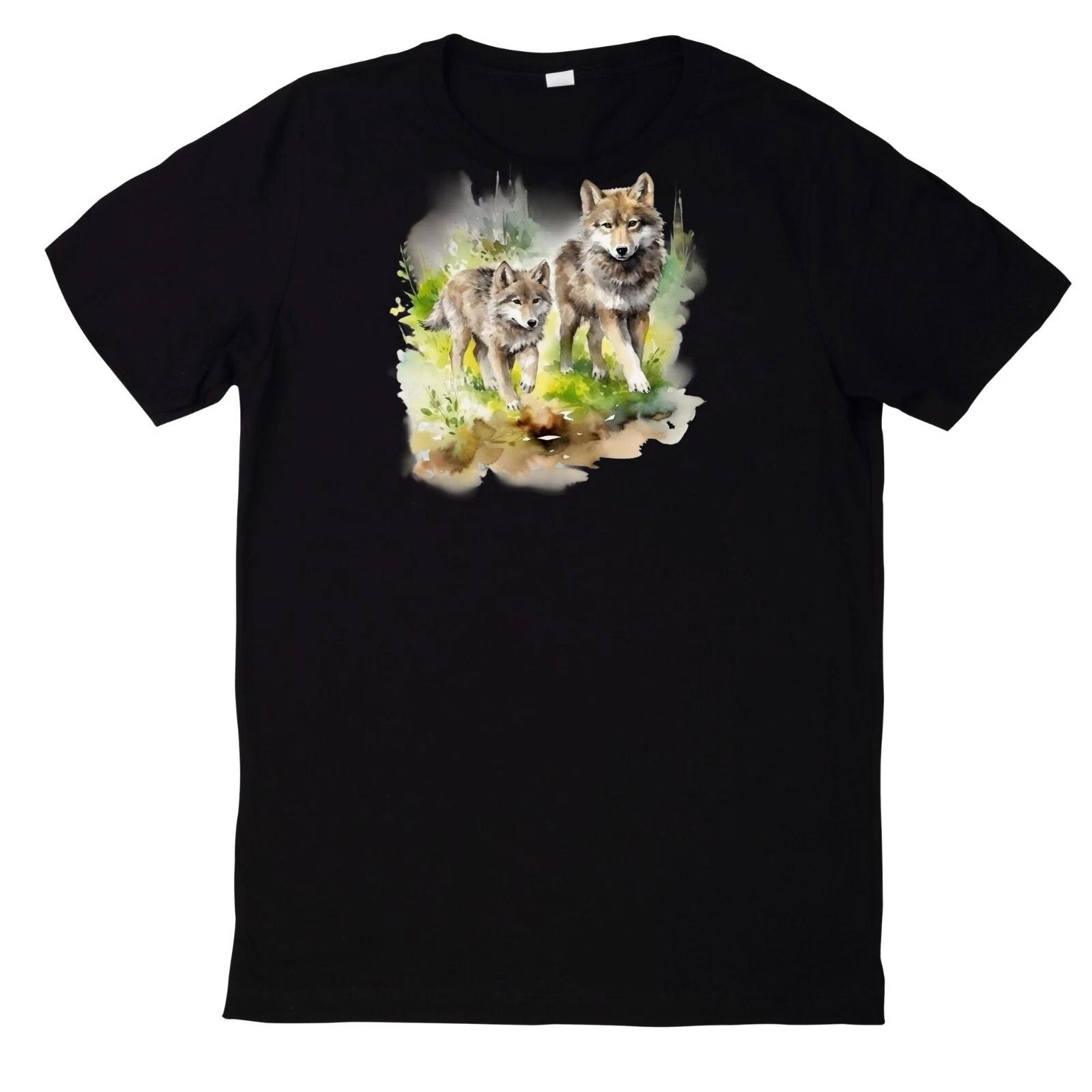 T-Shirt Aquarell Wolf Motiv Baumwolle XS