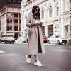 2026 V-neck Tie-Up Wool Coat: Autumn/Winter Long-Sleeved Women's Fashion