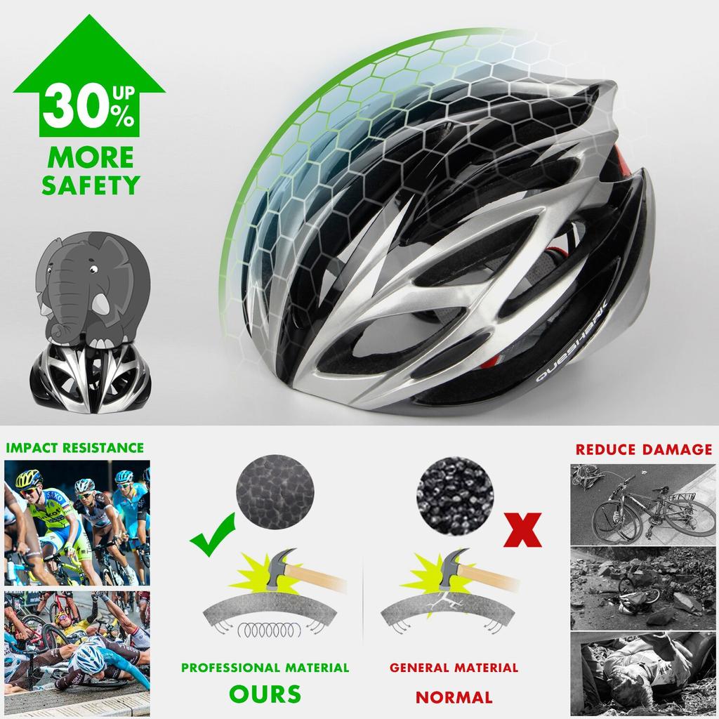 Queshark Lightweight Cycling Helmet Integrally Molded Mountain Road Bike Cycling Safety Cap M Size 56cm-62cm