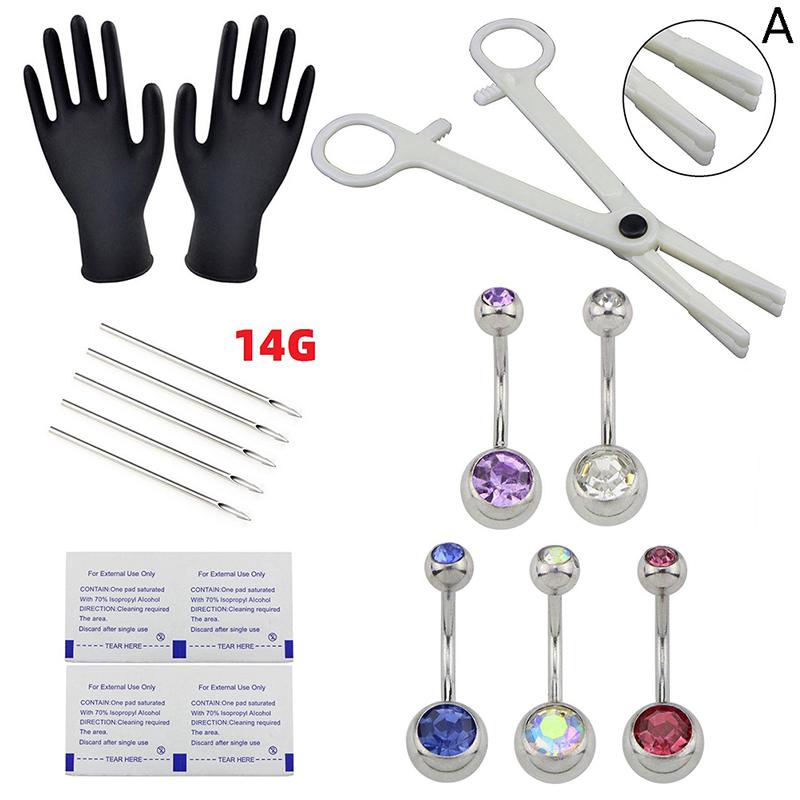 Kit d'Ornements de Piercing Corporel 16 pièces avec Pack d'Aiguilles Septum Nombril Outil Accessoires