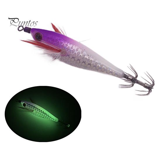 Shrimp Bait 5g/8cm Wood Luminous Realistic Fish Eye Sharp Hook Vivid Bright Color Fishing Universal Squid Jigging Artificial Wobblers for Sea