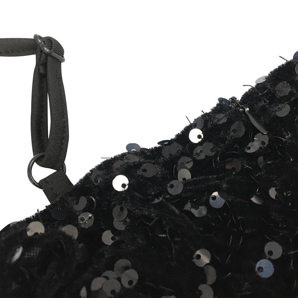 European & American Spaghetti Strap Sequin Mesh See-Through Irregular Slit Dress for Women