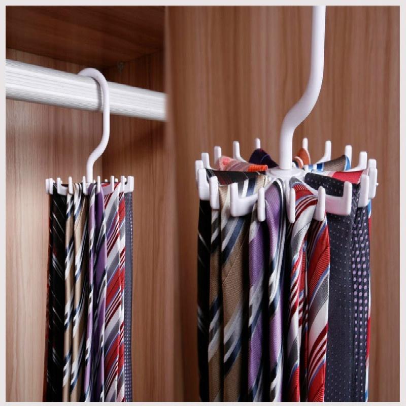 2pcs Creative Multi-functional Plastic 360-degree Rotating Tie Rack Multi-purpose Rack Pawl 18 Scarv
