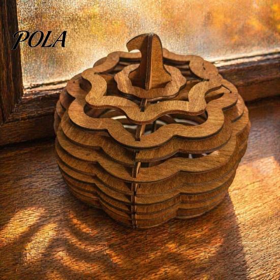 Sustainable Log Pumpkin Decor Candle Holder, Wooden Tealight Hollowed Out Indoor Autumn Window Decoration Wood Candlestick for Halloween Home, Dining