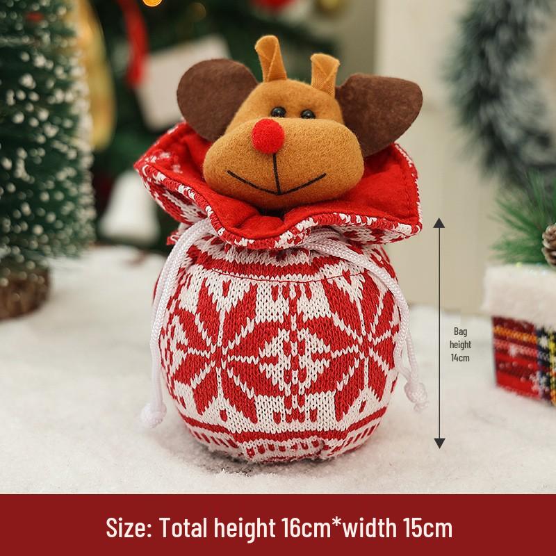 Cross-border Christmas Flannel Apple Drawstring Gift Bag with Bow - Cartoon Candy Bag for Kids