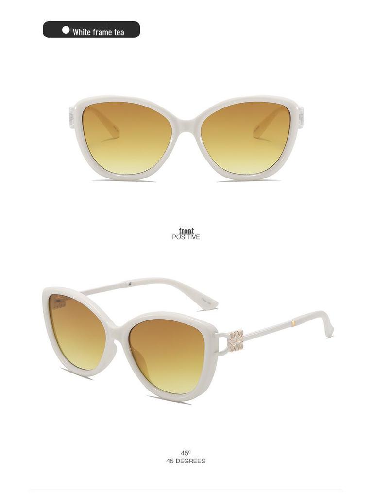 Women's Retro Cat Eye UV Protection Sunglasses with Metal Temple Hollow-out Design