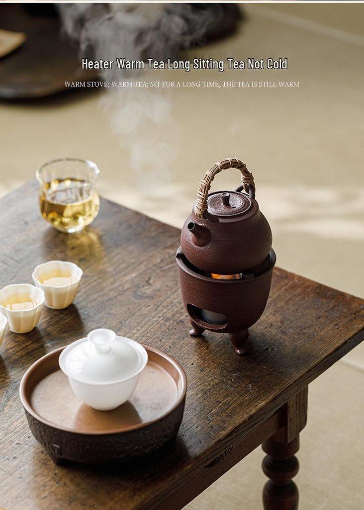 Guanlan Retro Chinese Coarse Pottery Tea Stove Set with Handle for Outdoor Camping