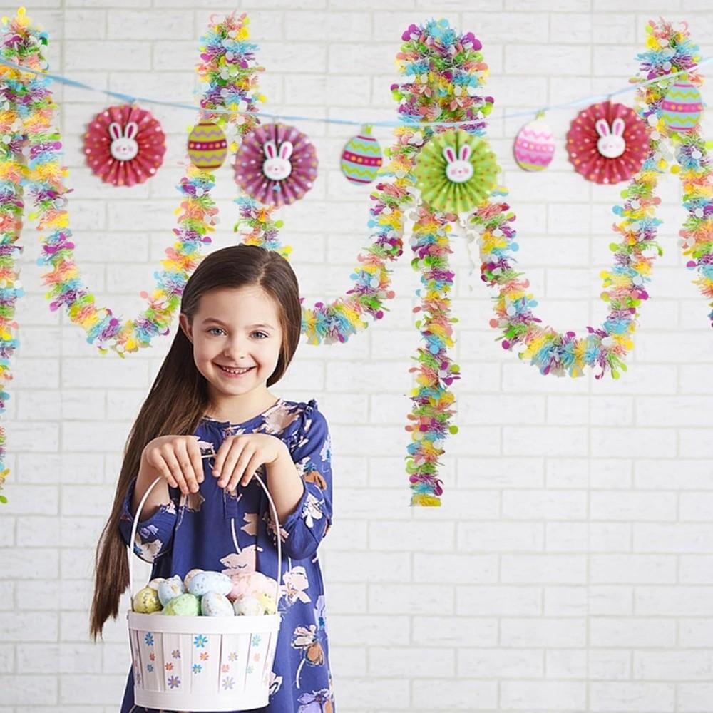 Glitter Spring Easter Garlands Stripe Colorful Eggs Hanging Ornament  Mantle Decor