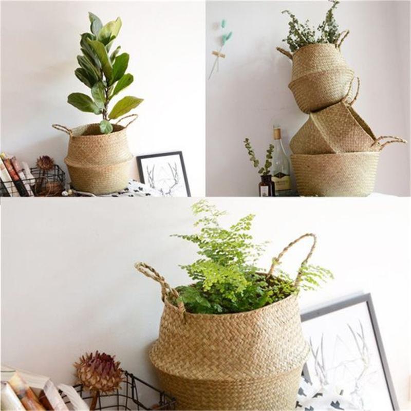 Flowerpot Basket Seaweed Natural Color Middle Diameter 11cm Flower Basket Storage Basket Dirty