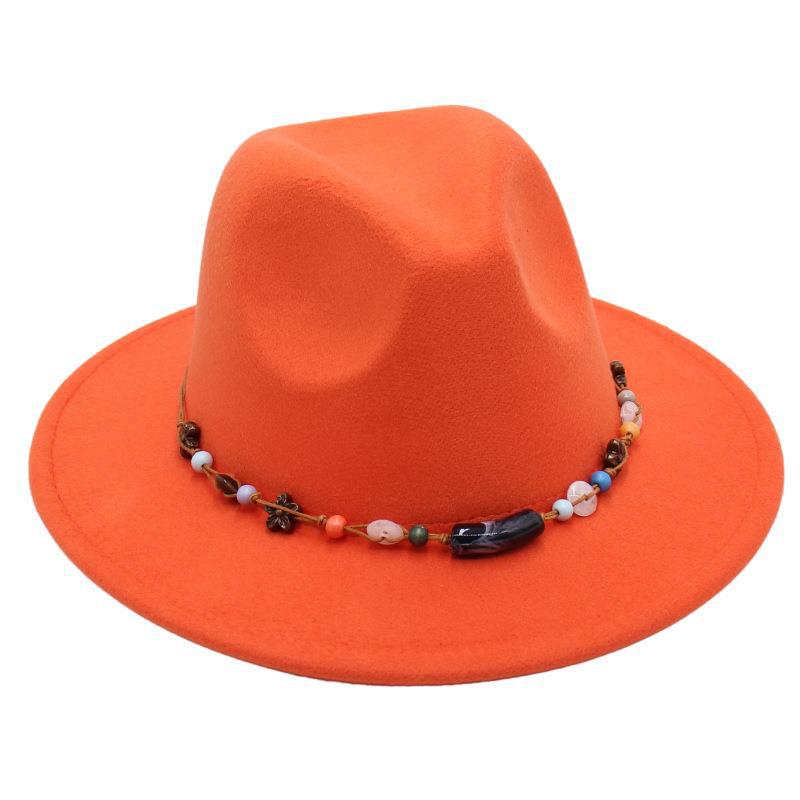 Wholesale New Bead Top Hat Literary Jazz Hat Men'S And Women'S Felt Hat Sunshade Woolen Hat British Tibetan Hat