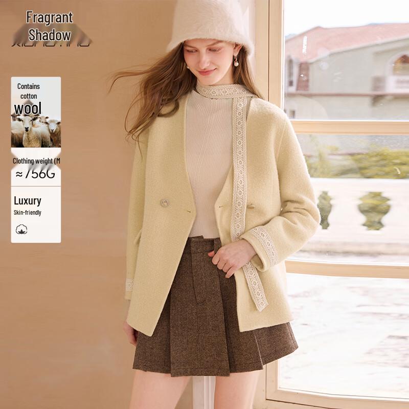Xiangying Women s V-Neck Double-Faced Wool Blend Coat L