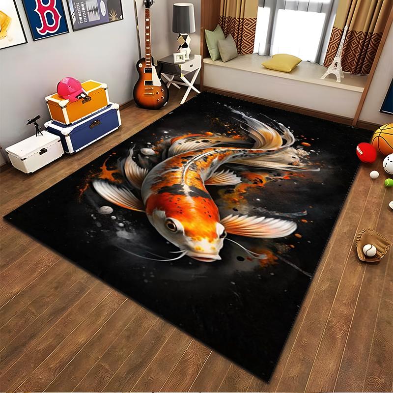 Koi Fish Carpet with Abstract Black and Orange Design for Living Room Suitable for use as an anti-slip for living room bedroom sofas