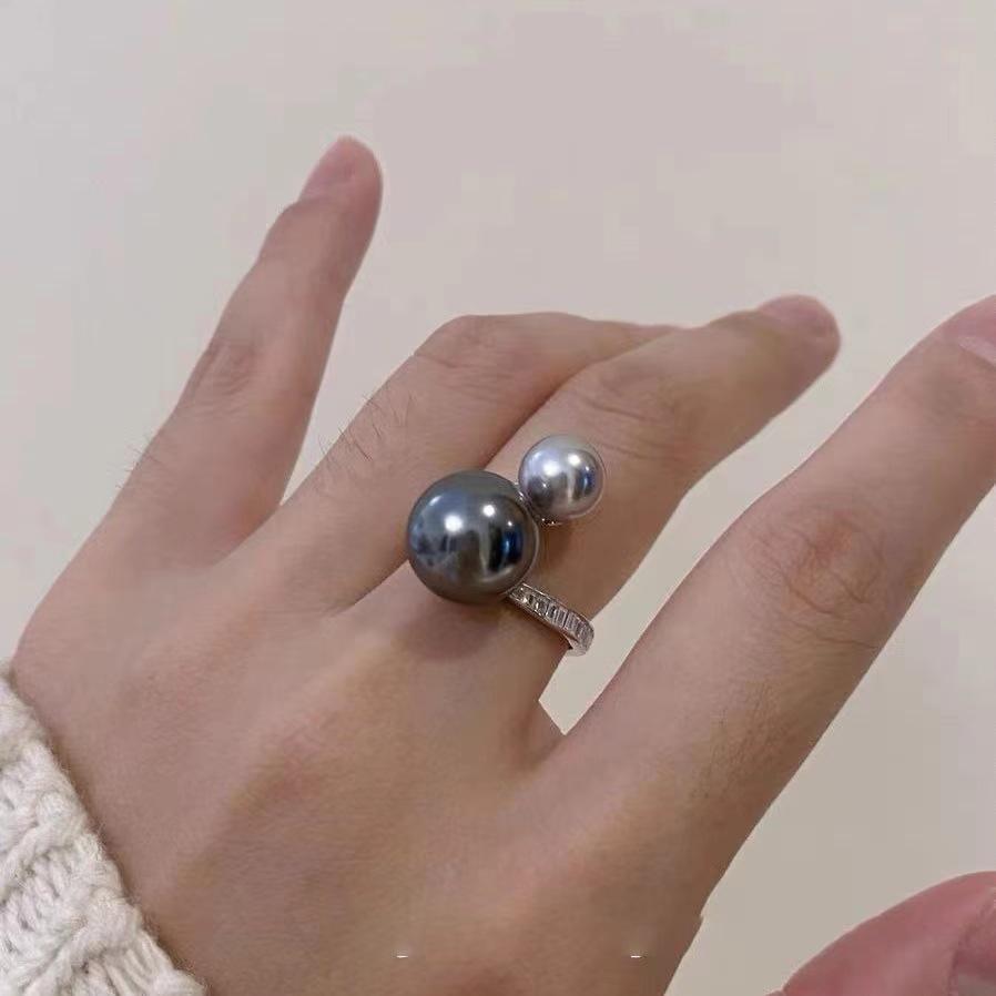

Кольцо с жемчугом и бриллиантами, женское, нишевое, дизайн, высокий класс, темперамент, мода, легкое, роскошное, регулируемое кольцо для холодного ветра Opening adjustable