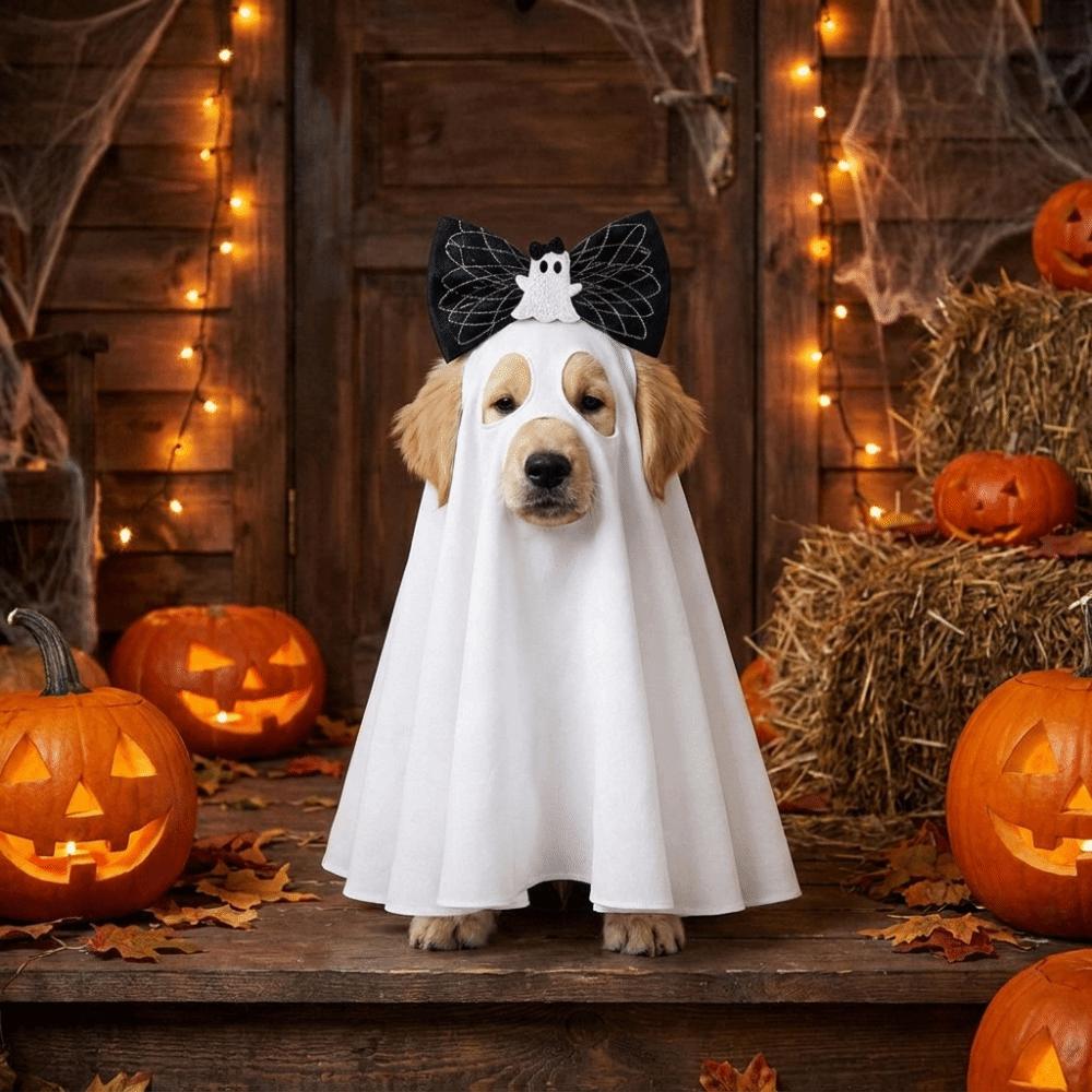 Halloween Theme Dog Ghost Cape Breathable Spooky Halloween Ghost Dog Costume Soft Lightweight Pet Transformation Costume Party