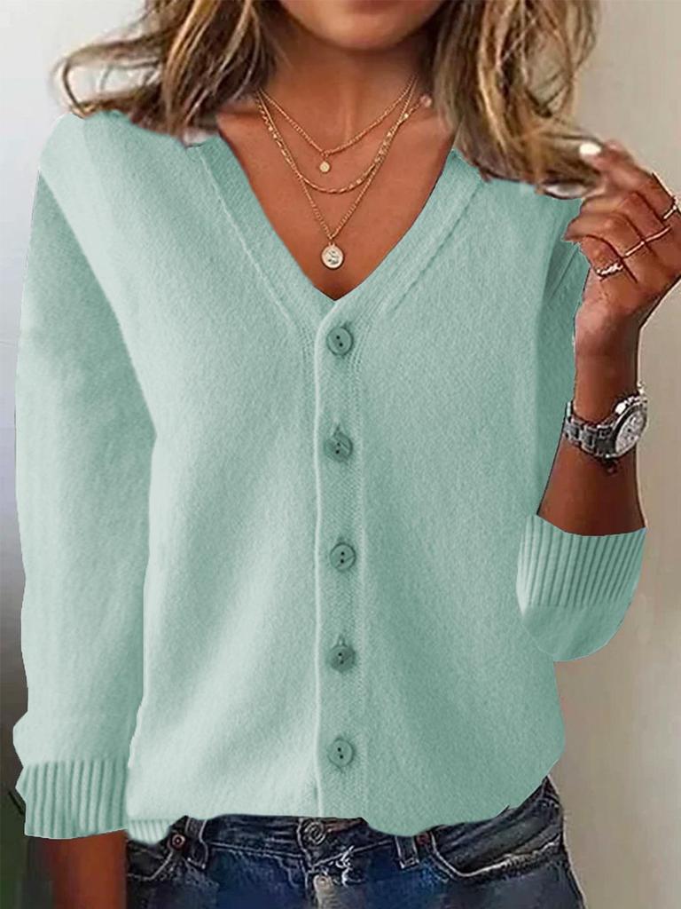 Women's Long Sleeve Knitted Cardigan: Plus Size Spring-Summer Sweater Coat