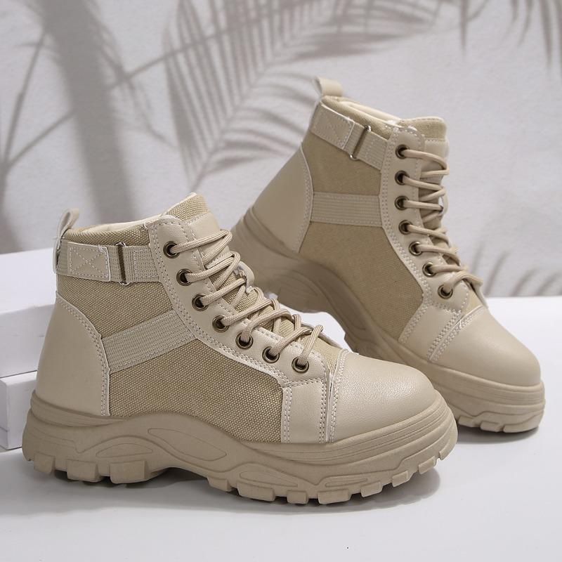 Fashion Women's Thick Sole Cotton Boots Winter New Round Head Splicing Front Strap Side Pull Anti-slip Wear-resistant Short Boots