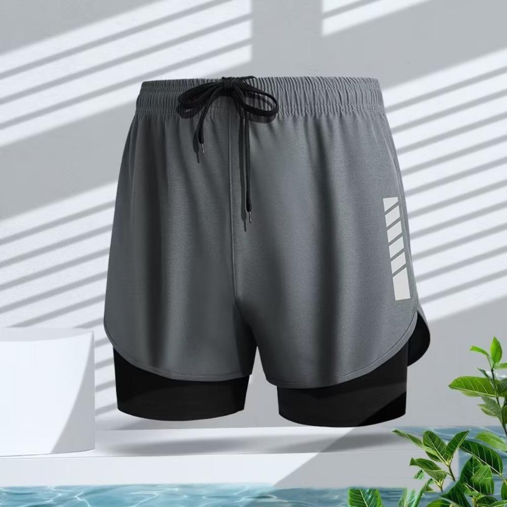 

Double Layer Swimming Trunks Shorts Anti Glare Men s Jogging Shorts Beach XXXL серый