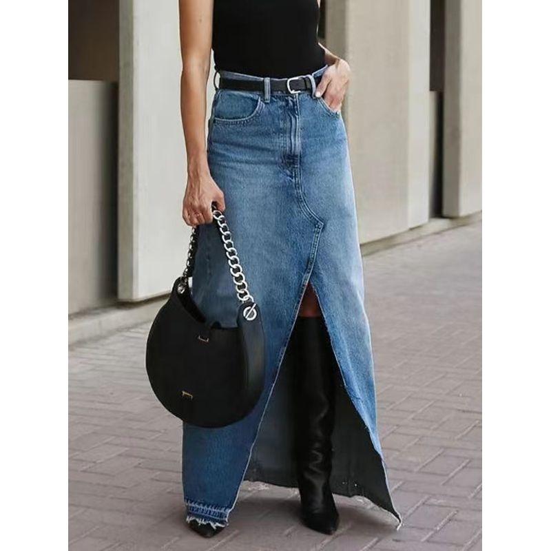 

Fashion Style High Waist Split Denim Skirt Sheath Skirt High Waisted Split Denim Skirt Blue L