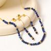European and American Retro Natural Stone Fringed Earrings Stainless Steel Studs Lapis Lazuli Collarbone Chain Beaded Necklace