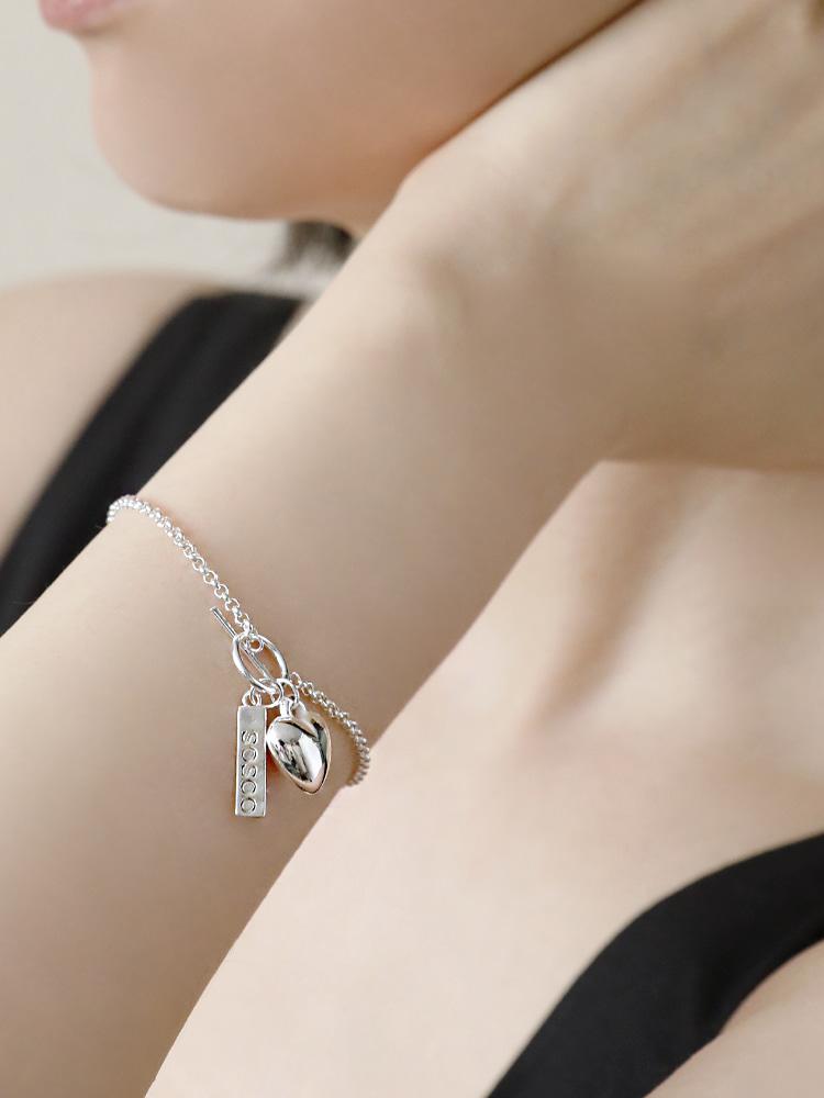 Sosoo Silver Heart Toggle Bracelet