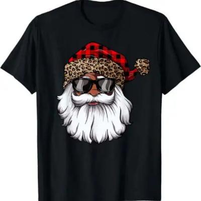 African American Santa Claus Black Christmas Leopard Xmas T-Shirt