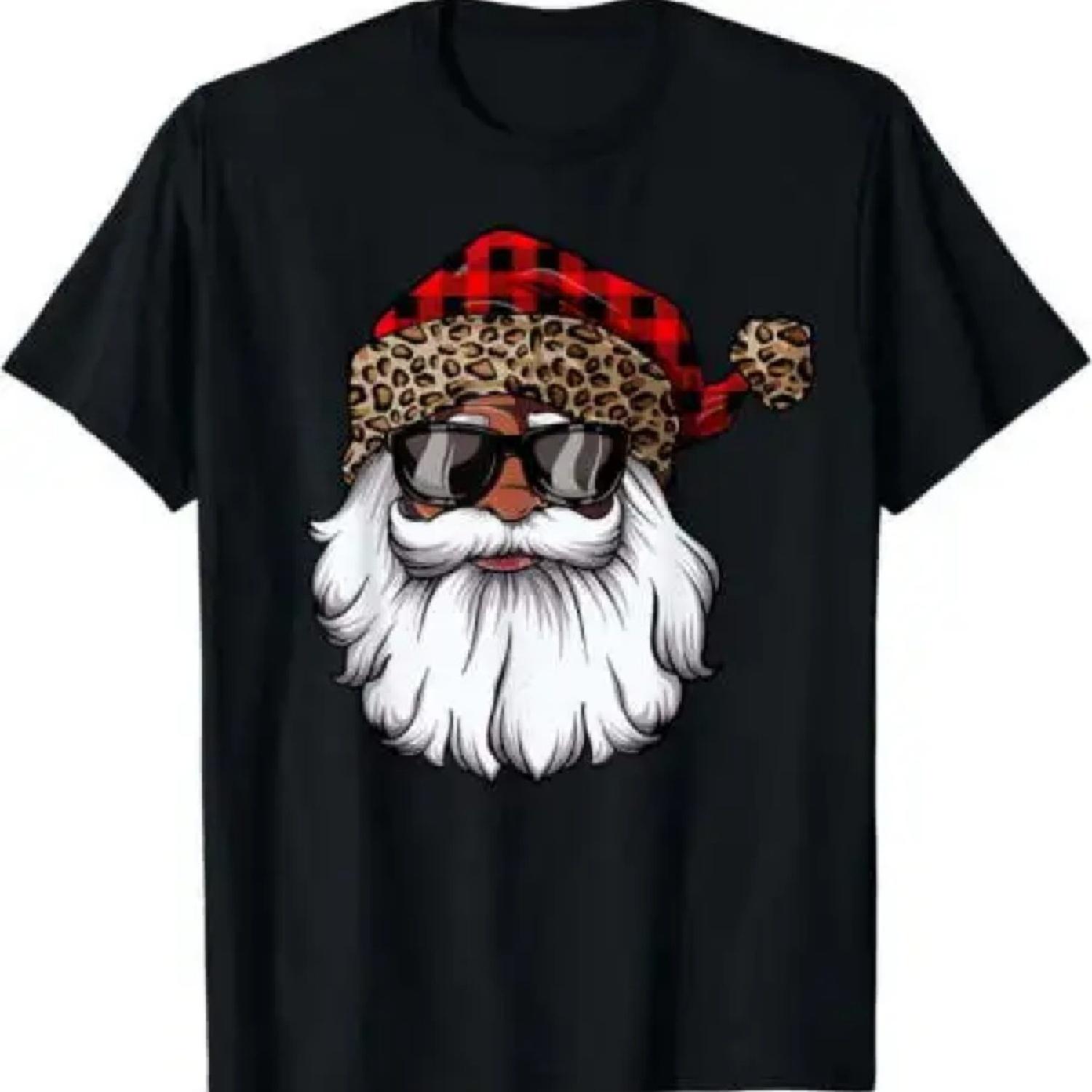 

African American Santa Claus Black Christmas Leopard Xmas T-Shirt XXXXXL