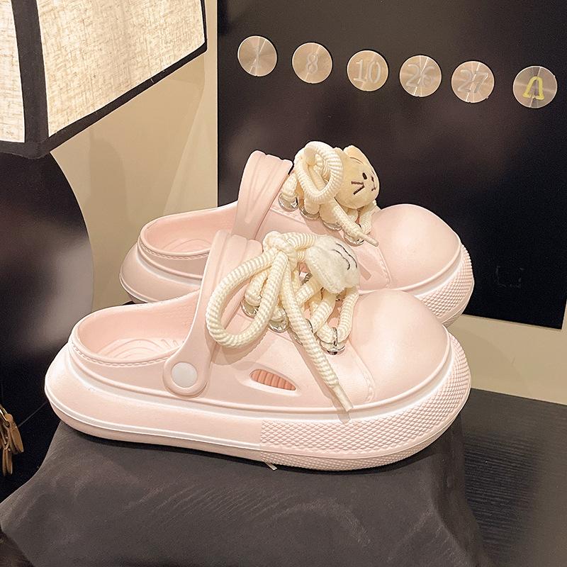 Cute Ugly Cute Big Head Hole Shoes Women Wear 2025 Spring and Summer New Straps Cartoon Versatile College Style Two Slippers