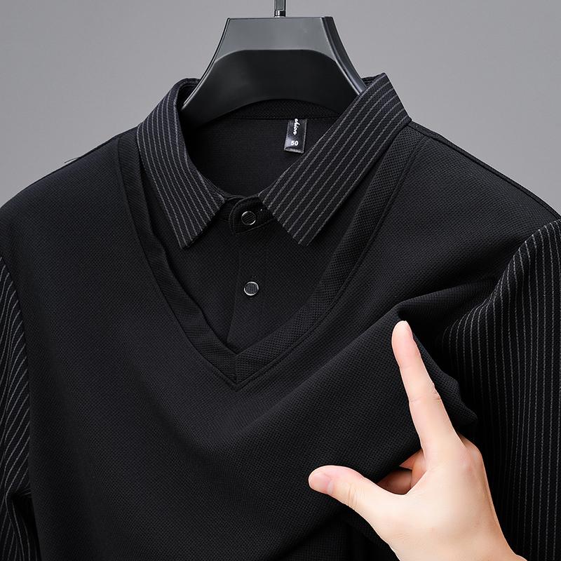 High End Personalized Shirt Collar Sweater Men'S Autumn New Fashion Casual Korean Version Fake Two Piece Long Sleeved T-Shirt