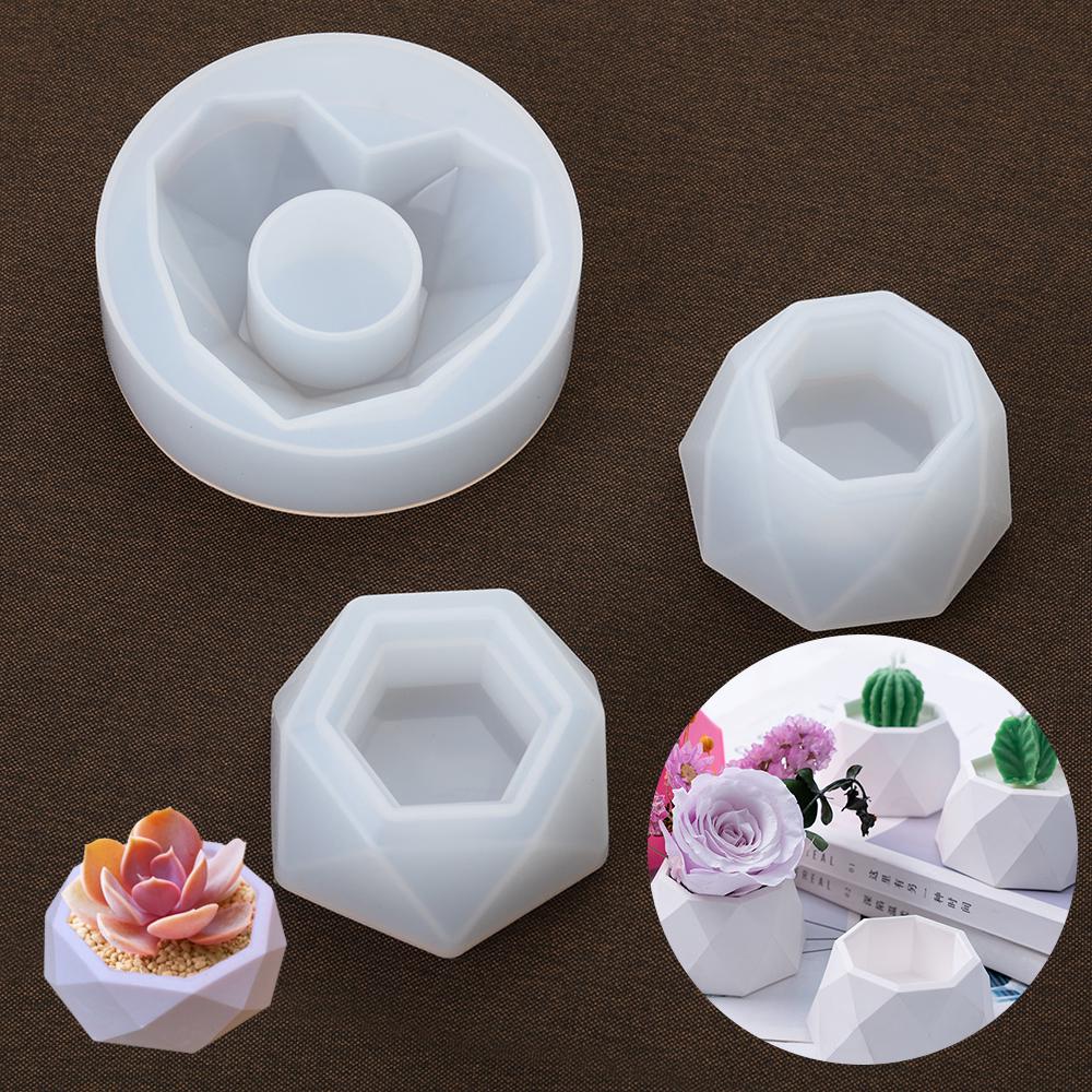 Mini Silicone Plant Pot Molds Form Arts Craft Polygonal Casting Moulds DIY Succulent Flowerpot Candle Holder Concrete Clay Mold