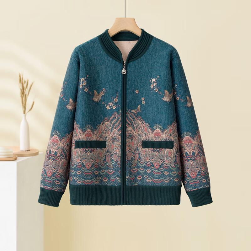 Elderly Women's Plush Knit Cardigan