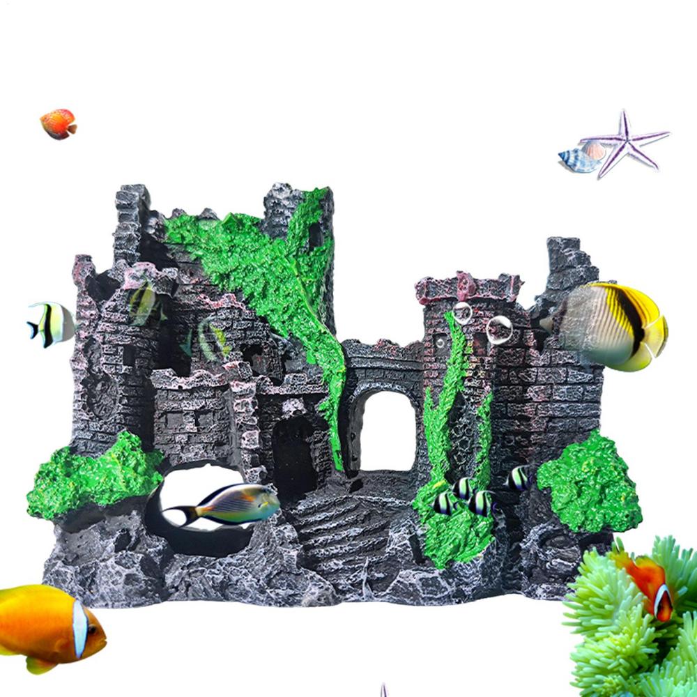 Aquarium Castle Decoration Resin Castle Landscaping Decor Decorative Stone Cave Hide House Realistic Ancient Castle Decoration