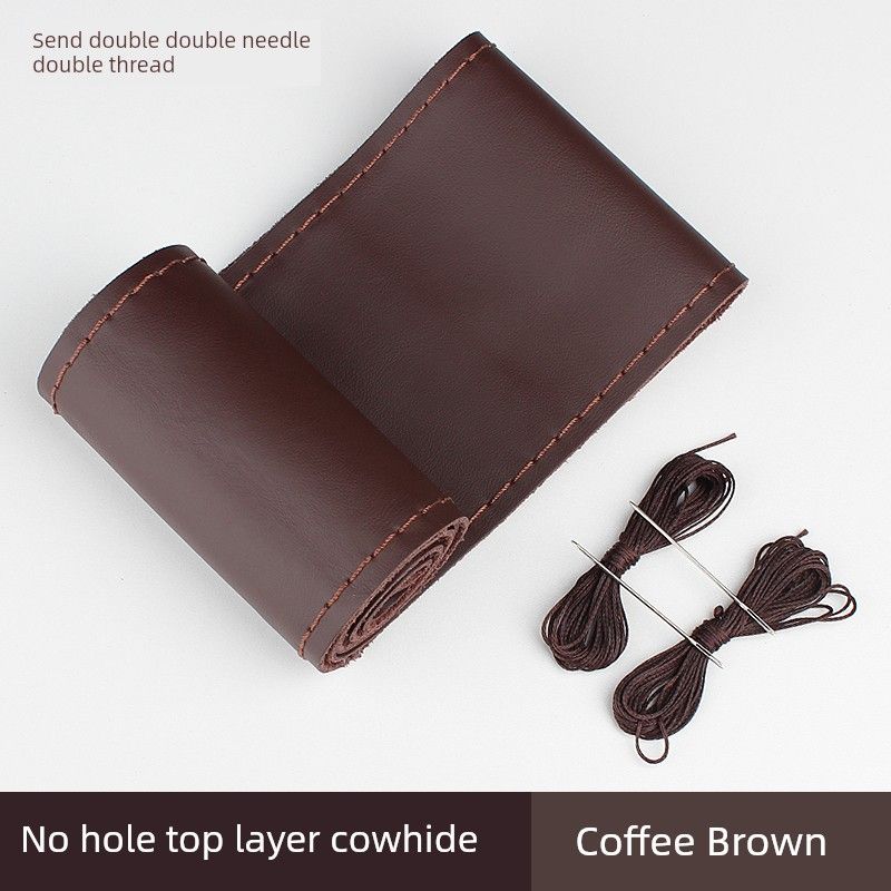 Steering Wheel Cover Leather Hand Sewing Men's and Women's Four Seasons Universal Volkswagen Leather Cover First Layer Cowhide Non-Slip Handle Cover