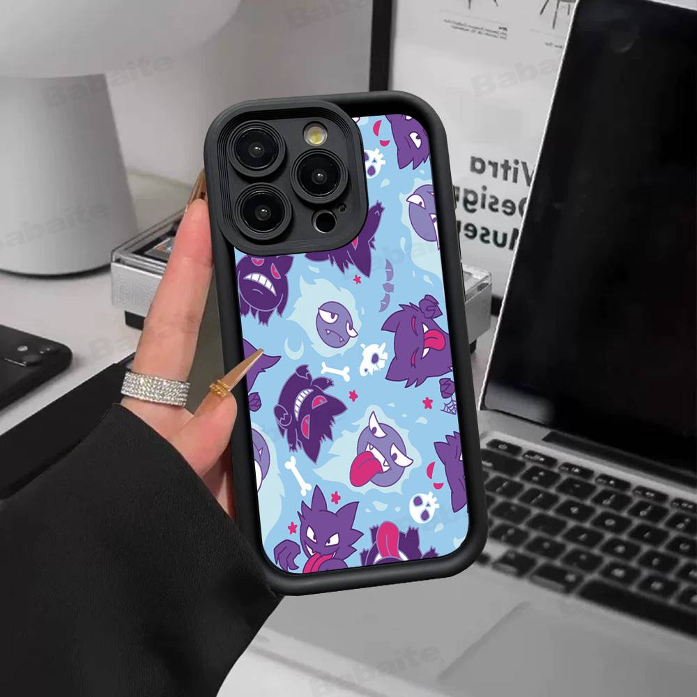 Anime P-Pokemon Gengar Phone Case For iPhone 11 12 13 16 15 17 14 Pro Max Soft Funda Silicone Cover